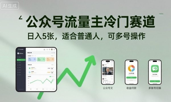 公众号流量主冷门赛道，日入5张，适合普通人，可多号操作-蓝海云网创