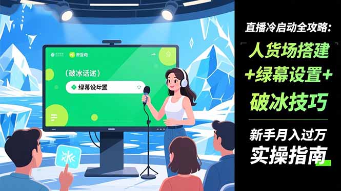 直播冷启动全攻略:人货场搭建+绿幕设置+破冰技巧，新手月入过万实操指南-蓝海云网创