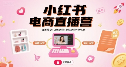 小红书电商直播营，直播带货+店铺运营+笔记运营=全电商-蓝海云网创