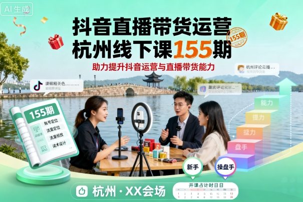 抖音直播带货运营杭州线下课155期,助力提升抖音运营与直播带货能力-蓝海云网创