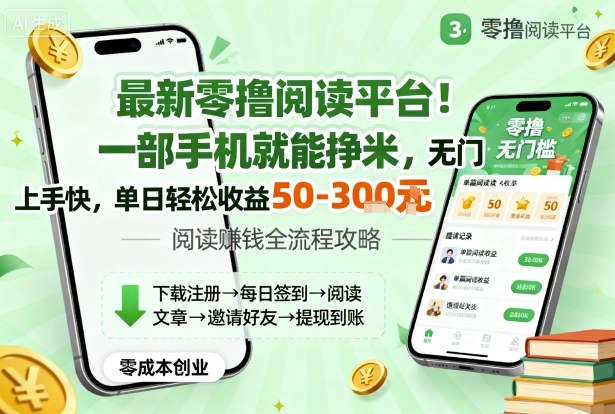 最新零撸阅读平台！一部手机就能挣米，无门槛上手快，单日轻松收益50-3张【揭秘】-蓝海云网创