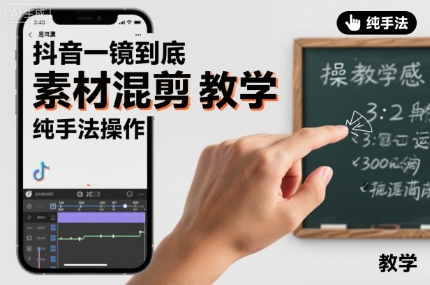 抖音一镜到底素材混剪教学，纯手法操作-蓝海云网创