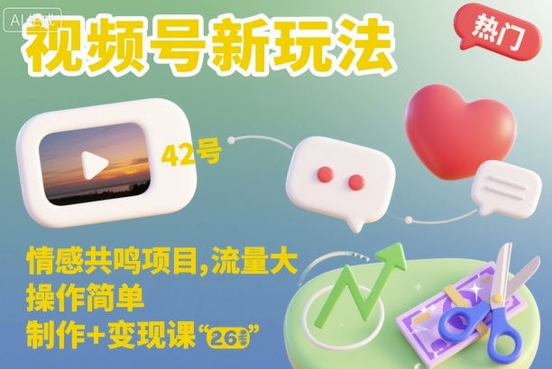 视频号新玩法，情感共鸣项目，流量大，操作简单，制作+变现课-蓝海云网创