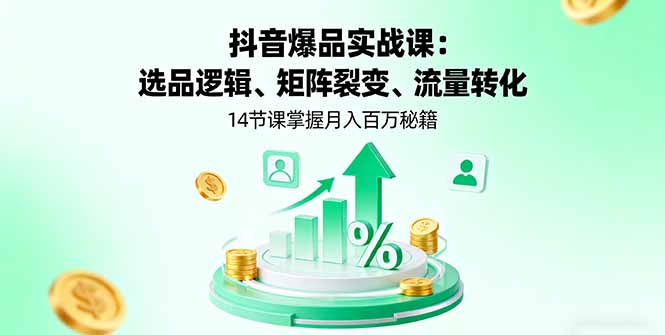 抖音爆品实战课：选品逻辑、矩阵裂变、流量转化，14节课掌握月入百万秘籍-蓝海云网创