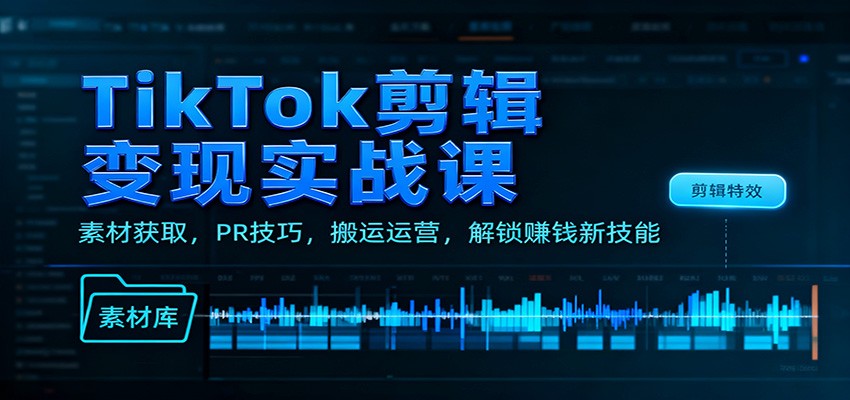 TikTok剪辑变现实战课：素材获取，PR技巧，搬运运营，解锁赚钱新技能-蓝海云网创