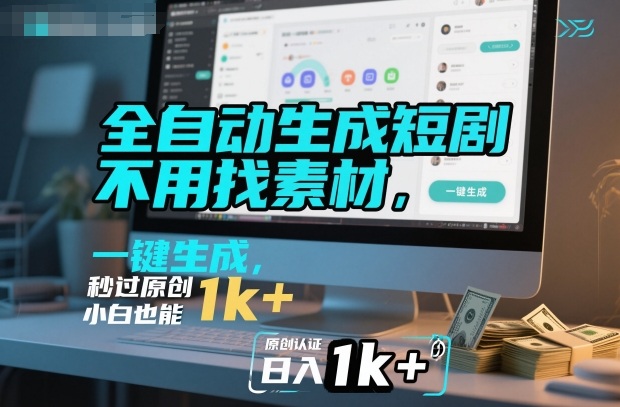 全自动生成短剧，不用找素材，不用剪辑，一键生成，秒过原创，小白也能轻松日入1k+【揭秘】-蓝海云网创