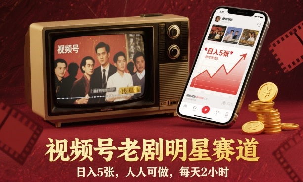 视频号老剧明星赛道，日入5张，人人可做，每天2小时-蓝海云网创