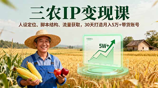三农IP变现课，人设定位、脚本结构、流量获取，30天打造月入5万+带货账号-蓝海云网创
