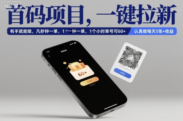 首码项目，一键拉新，有手就能做，几秒钟一单，1个小时单号可60+，认真做每天5张+收益【揭秘】-蓝海云网创