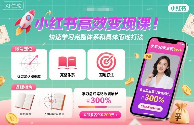 小红书高效变现课，快速学习小红书完整体系和具体落地打法-蓝海云网创