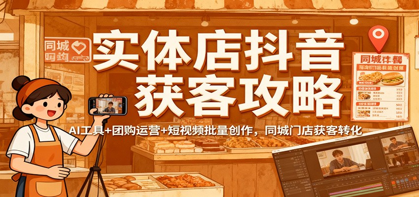 实体店抖音获客攻略：AI工具+团购运营+短视频批量创作，同城门店获客转化-蓝海云网创