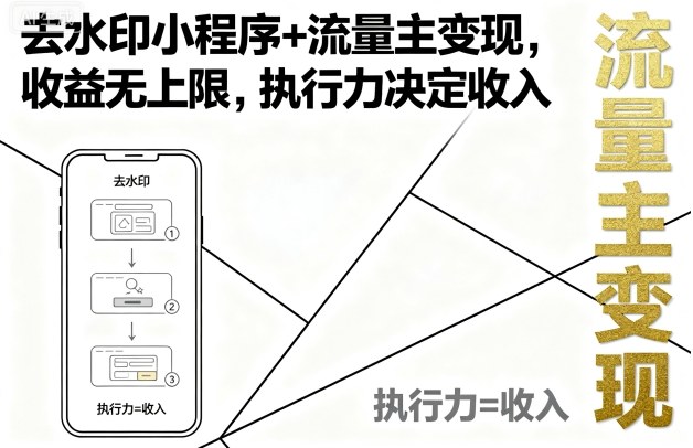 去水印小程序+流量主变现，收益无上限，执行力决定收入-蓝海云网创