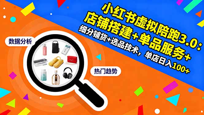 小红书虚拟陪跑3.0：店铺搭建+单品服务+细分铺货+选品技术，单店日入100+-蓝海云网创
