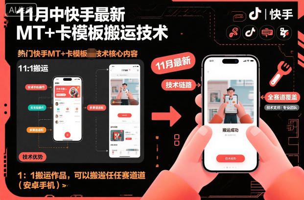 11月中快手最新MT+卡模板搬运技术，1：1搬运作品，可以搬运任何赛道(安卓手机)-蓝海云网创