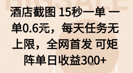 酒店截图15秒一单，一单0.6米，每天任务无上限，全网首发可矩阵单日收益3张【揭秘】-蓝海云网创