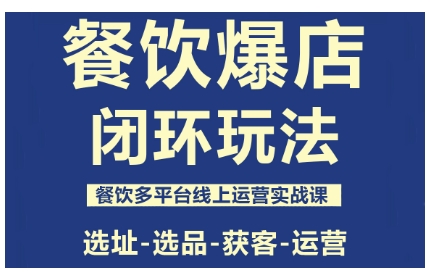 餐饮爆店闭环玩法，餐饮多平台线上运营实战课，选址-选品-获客-运营-蓝海云网创