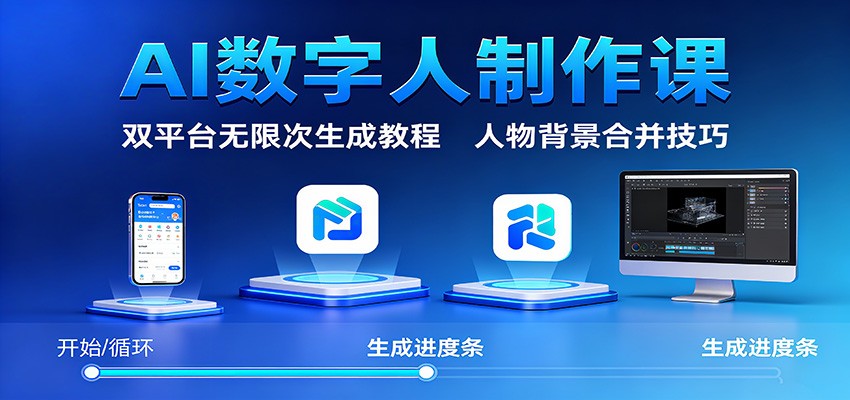 AI数字人制作课：双平台无限次生成教程，人物背景合并技巧-蓝海云网创