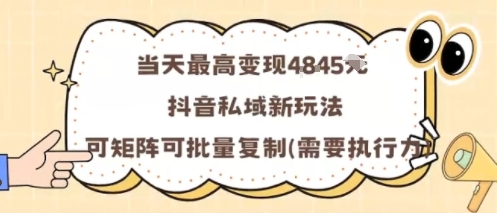 当天最高变现1k+,抖音私域新玩法,可矩阵可批量复制-蓝海云网创