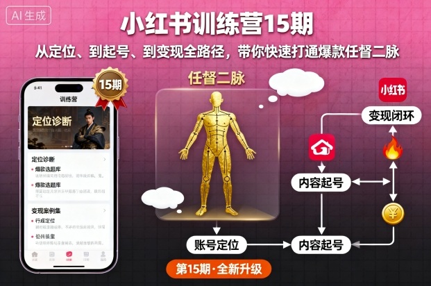 小红书训练营15期，从定位、到起号、到变现全路径，带你快速打通爆款任督二脉-蓝海云网创