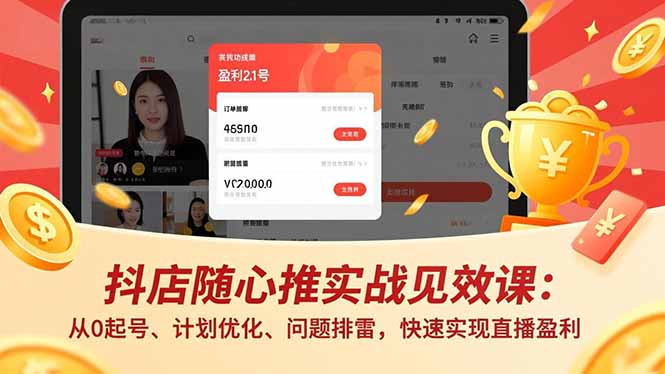 抖店随心推实战见效课：从0起号、计划优化、问题排雷，快速实现直播盈利-蓝海云网创