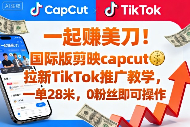 一起賺美刀！国际版剪映capcut拉新TikTok推广教学，一单28米，0粉丝即可操作(附推广入口和教学)-蓝海云网创