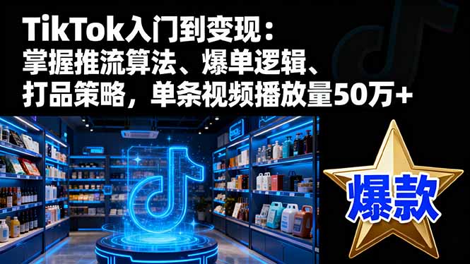 TikTok入门到变现:掌握推流算法、爆单逻辑、打品策略,单条视频播放量50w-蓝海云网创